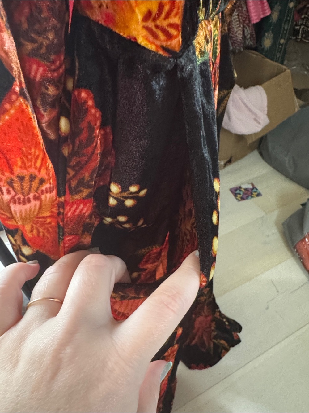 FARM Rio Black Winter Bloom V-Neck Velvet Jumpsuit - Picture 7 of 13